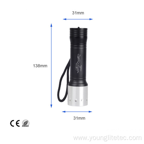 Aluminum waterproof IP68 Underwater diving flashlight